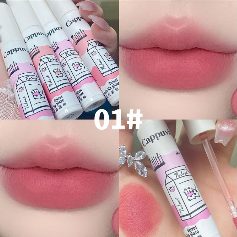 Cappuvini 4 Màu Nhung Mờ Son Bóng Bền Màu Môi Bùn Son Môi Không Thấm Nước