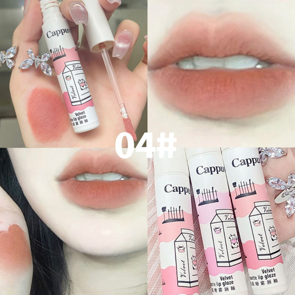 Cappuvini 4 Màu Nhung Mờ Son Bóng Bền Màu Môi Bùn Son Môi Không Thấm Nước