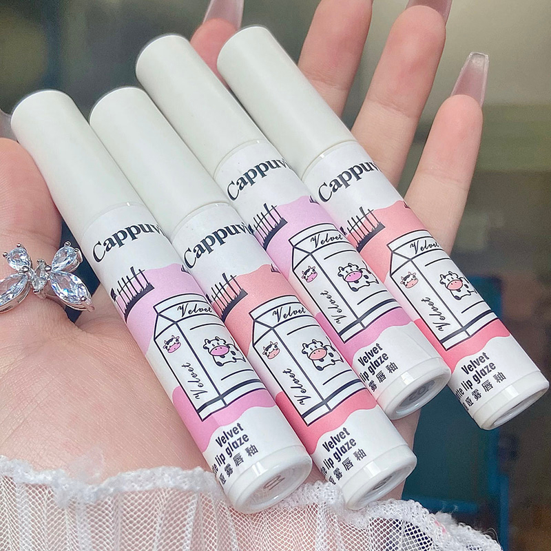 Cappuvini 4 Màu Nhung Mờ Son Bóng Bền Màu Môi Bùn Son Môi Không Thấm Nước
