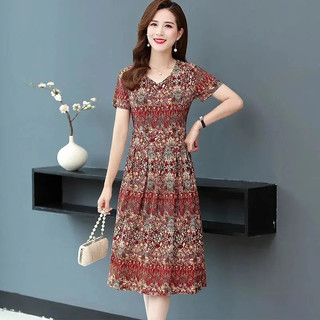 Plus Đầm Maxi Tay Ngắn Cổ Chữ V Hoạ Tiết Hoa Dáng Chữ A Có Size Lớn 3XL #8077