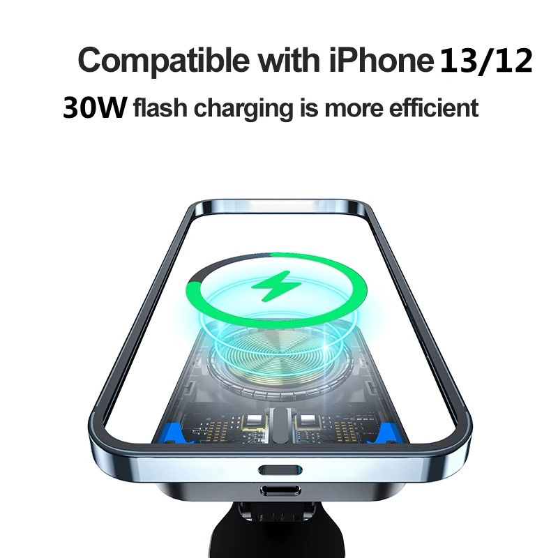 Giá Đỡ Điện Thoại Kiêm Sạc Nhanh Không Dây Hít Nam Châm 15W Gắn Lỗ Thông Gió Xe Hơi Cho iPhone 12 13 14 Pro Max