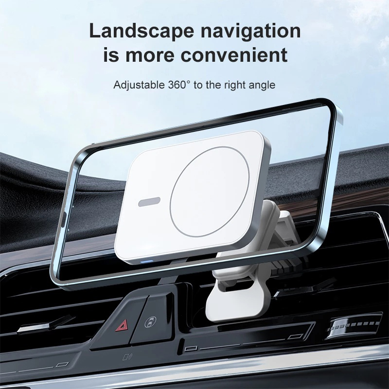 Giá Đỡ Điện Thoại Kiêm Sạc Nhanh Không Dây Hít Nam Châm 15W Gắn Lỗ Thông Gió Xe Hơi Cho iPhone 12 13 14 Pro Max