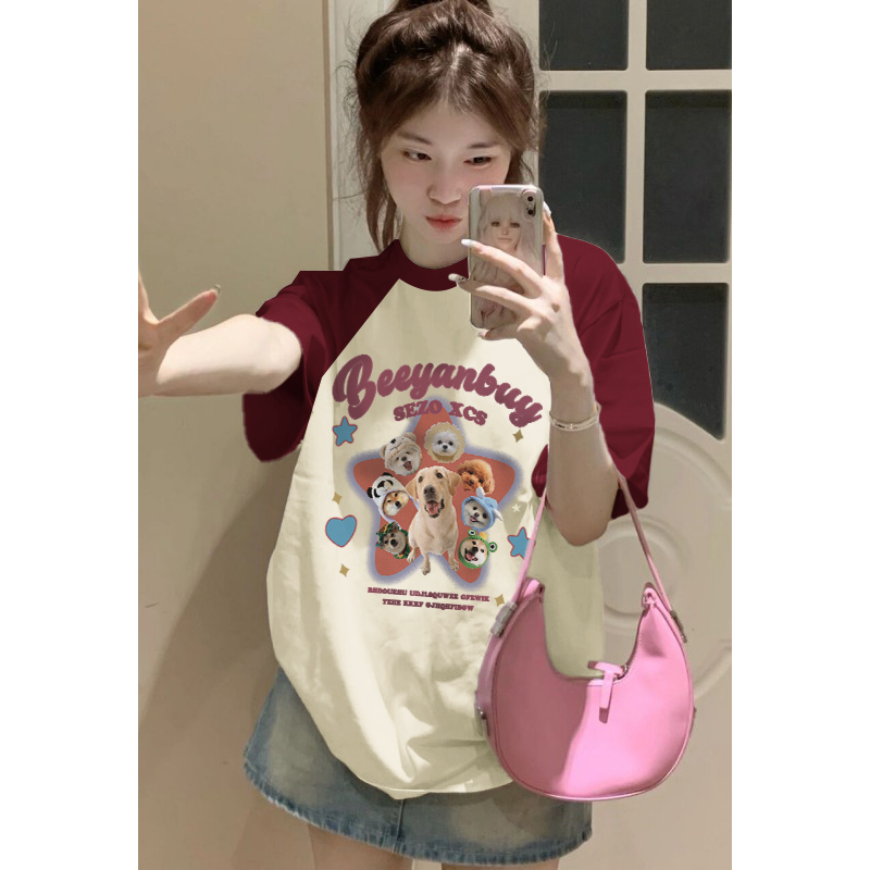 「DUSE」Áo Thun 100% cotton Tay Ngắn Dáng Rộng In Hình Cún Phong Cách Hàn Quốc Dành Cho Nam Và Nữ