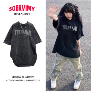 SOERVIMY áo phông Áo Thun Phong cách mỹ Đường phố rộng Nữ Tay Lỡ cổ điển Chữ cái Logo Ju2507 A29J1Q3
