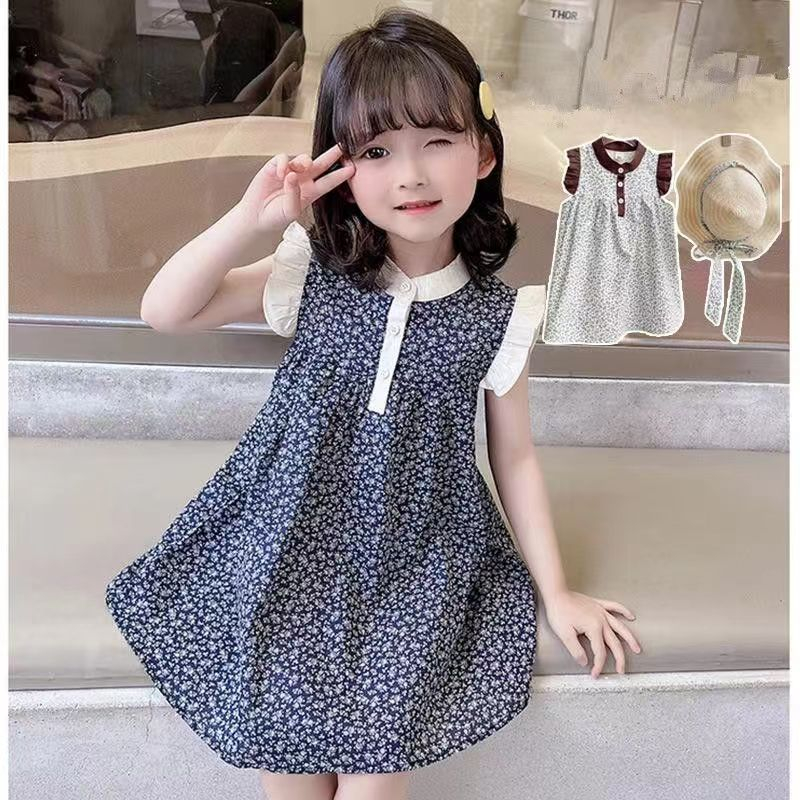 Váy hoa bé gái mùa hè phiên bản hàn quốc cô gái thời trang sang trọng váy công chúa không tay mỏng