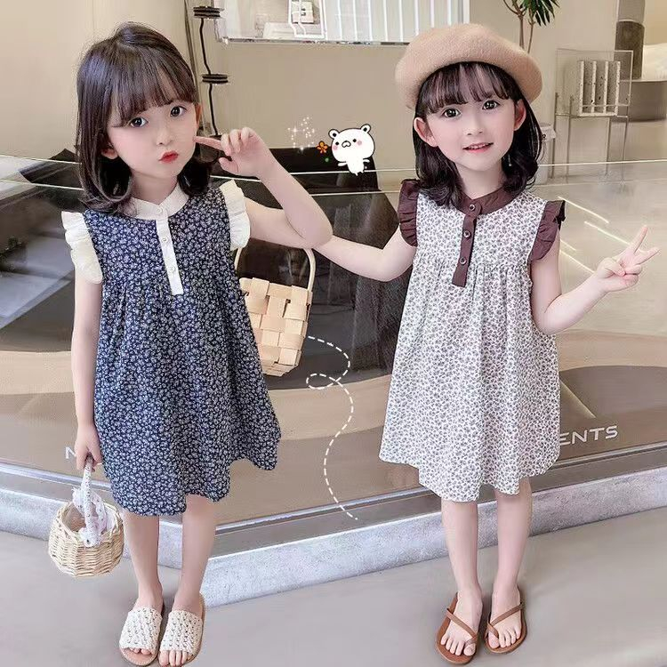 Váy hoa bé gái mùa hè phiên bản hàn quốc cô gái thời trang sang trọng váy công chúa không tay mỏng