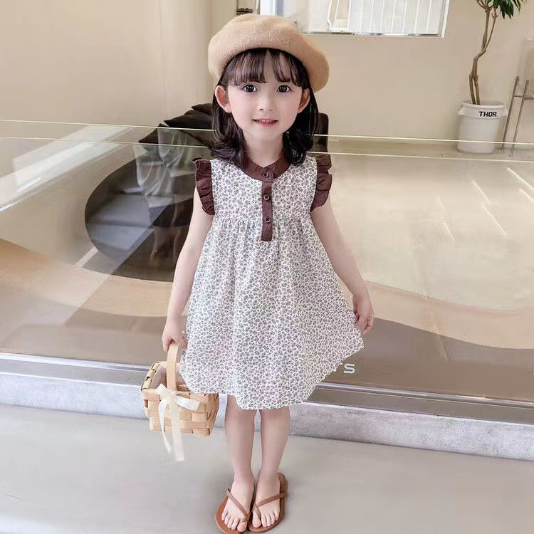 Váy hoa bé gái mùa hè phiên bản hàn quốc cô gái thời trang sang trọng váy công chúa không tay mỏng