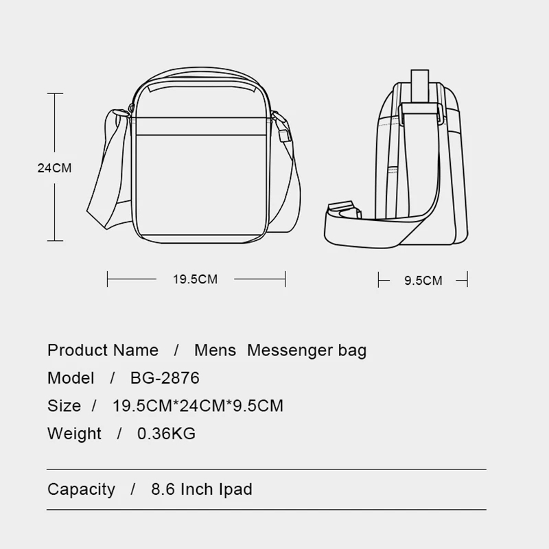BANGE Túi Đeo Chéo Vai Sức Chứa Lớn Chống Văng Dành Cho Ipad 8.6 Inch