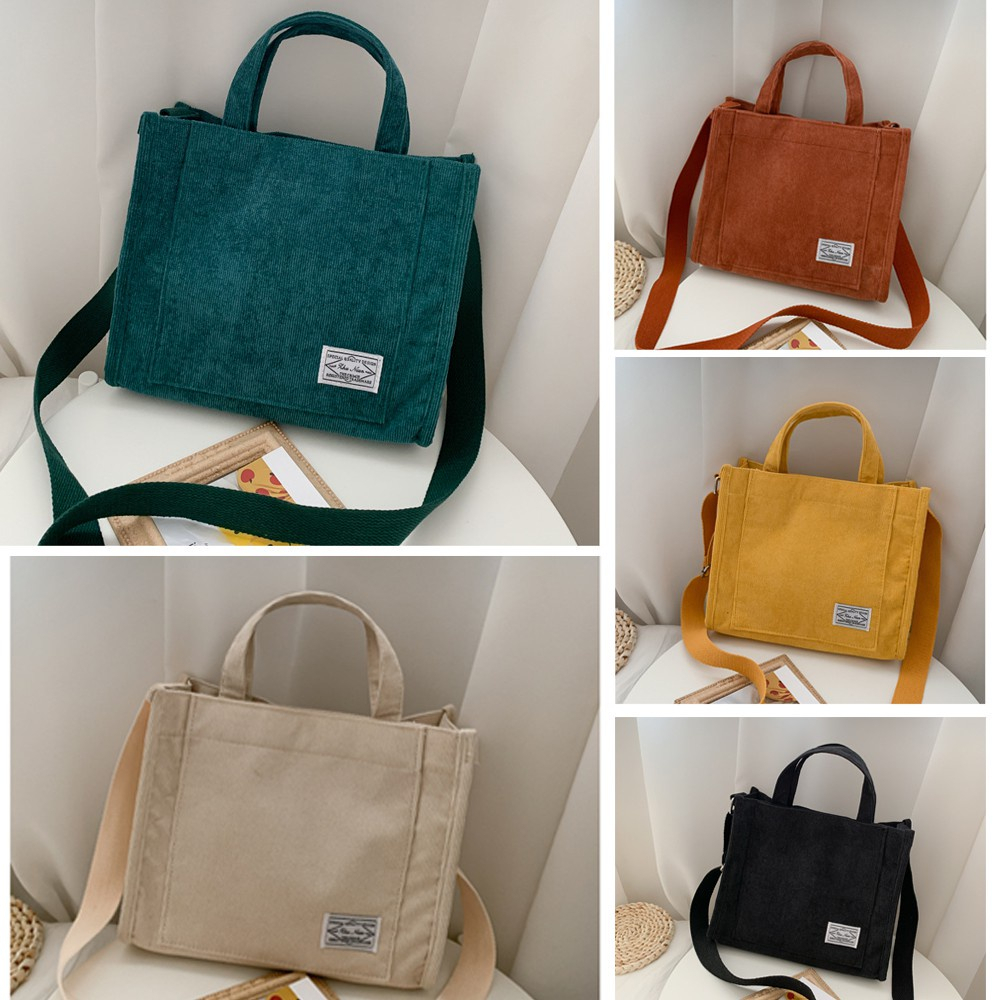 Just STAR Túi Đeo Chéo Vai Bằng Vải Nhung Kẻ Màu Trơn Phong Cách Hàn Quốc Đơn Giản Dành Cho Nữ