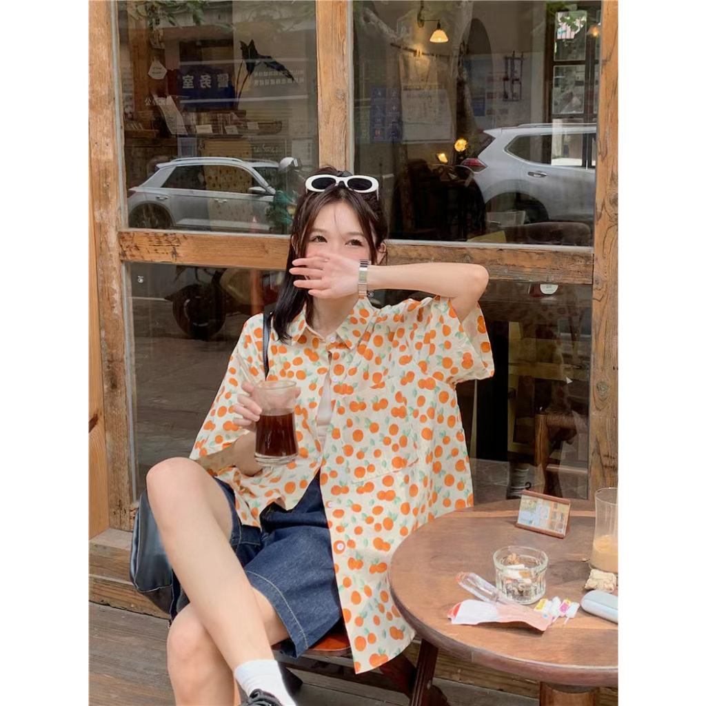 SUXI Áo Sơ Mi Tay Ngắn Dáng Rộng In Họa Tiết Thời Trang Mùa Hè Hàn Quốc Mới Cho Nữ