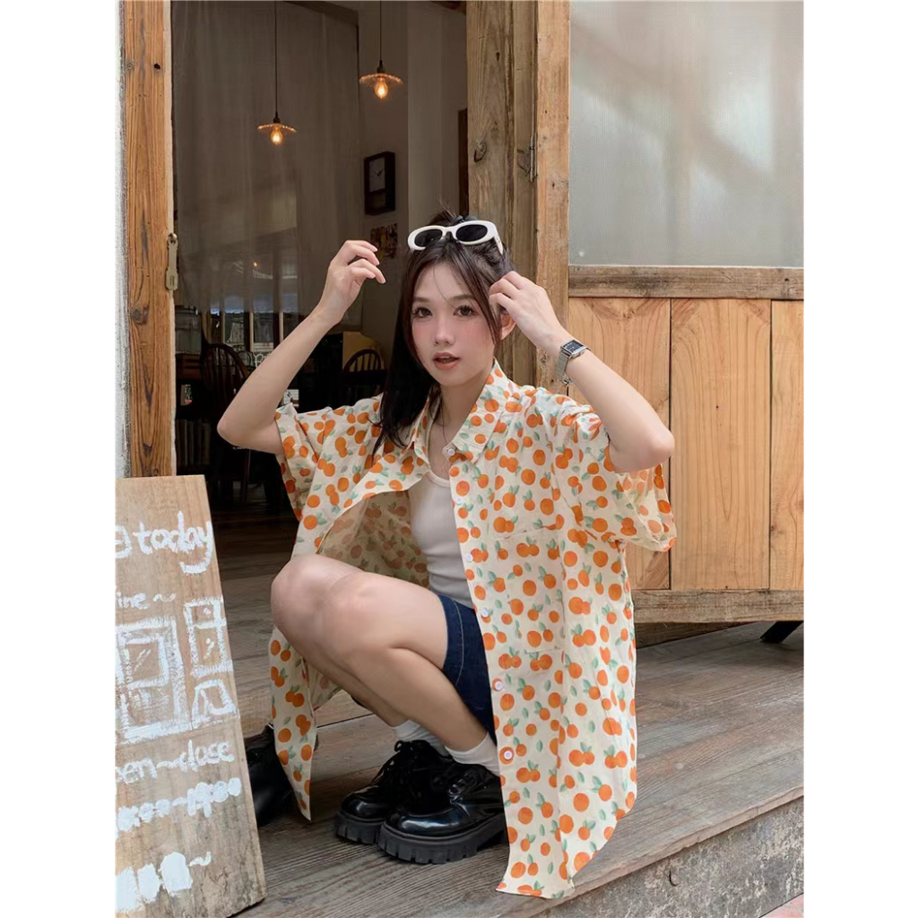 SUXI Áo Sơ Mi Tay Ngắn Dáng Rộng In Họa Tiết Thời Trang Mùa Hè Hàn Quốc Mới Cho Nữ