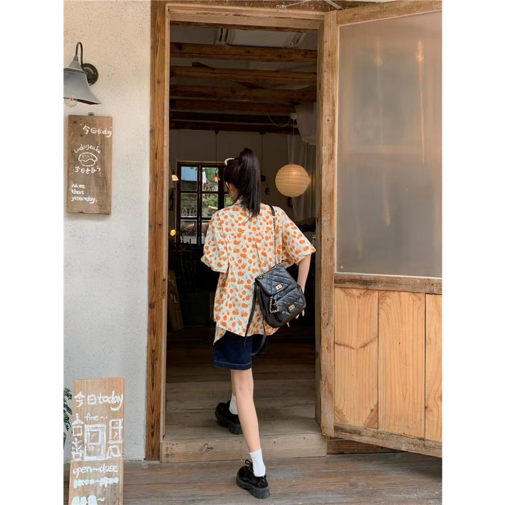 SUXI Áo Sơ Mi Tay Ngắn Dáng Rộng In Họa Tiết Thời Trang Mùa Hè Hàn Quốc Mới Cho Nữ