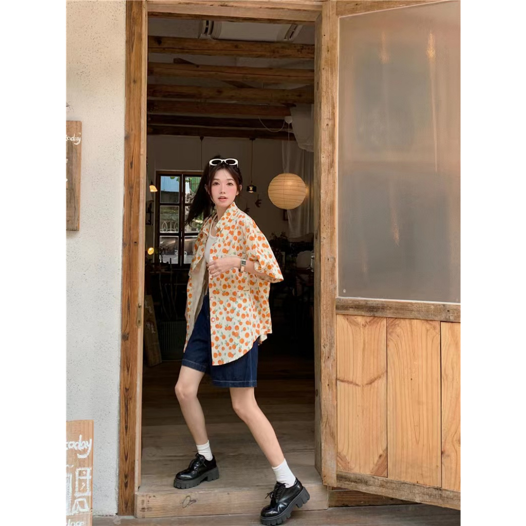 SUXI Áo Sơ Mi Tay Ngắn Dáng Rộng In Họa Tiết Thời Trang Mùa Hè Hàn Quốc Mới Cho Nữ