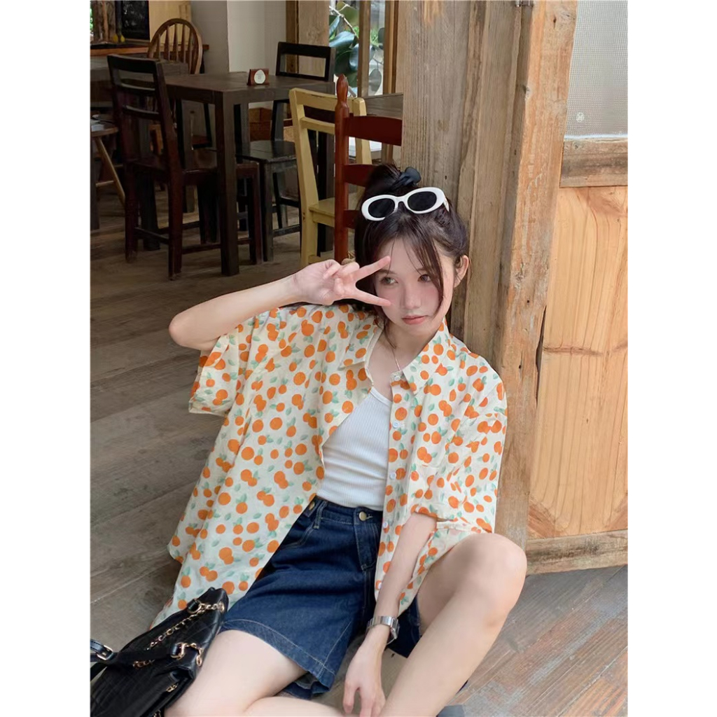 SUXI Áo Sơ Mi Tay Ngắn Dáng Rộng In Họa Tiết Thời Trang Mùa Hè Hàn Quốc Mới Cho Nữ
