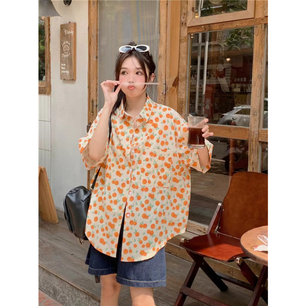 SUXI Áo Sơ Mi Tay Ngắn Dáng Rộng In Họa Tiết Thời Trang Mùa Hè Hàn Quốc Mới Cho Nữ