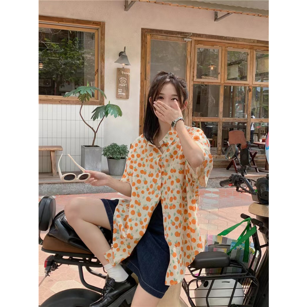 SUXI Áo Sơ Mi Tay Ngắn Dáng Rộng In Họa Tiết Thời Trang Mùa Hè Hàn Quốc Mới Cho Nữ