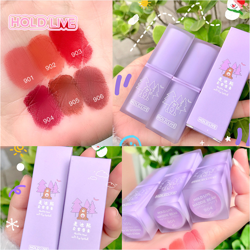 Son Kem Lì Nội Địa Trung Hold live vỏ họa tiết gấu tím xinh xắn hợp thời trang Nội Địa Trung