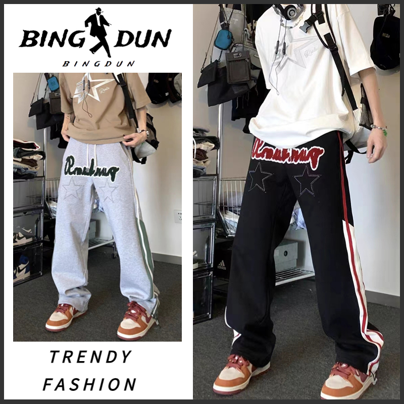 Quần dài nam thể thao vintage embroidery quần dài lưng thun nam thời trang bông phong cách hàn quốc quần ống rộng nam Sọc quần jogger nữ ống rộng unisex quần jogger thể thao