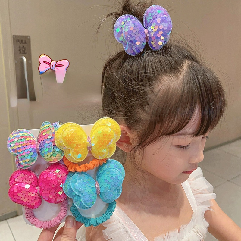 Dây Cột Tóc Cao Su Đính Nơ Sequin Lấp Lánh Dễ Thương Cho Bé Gái