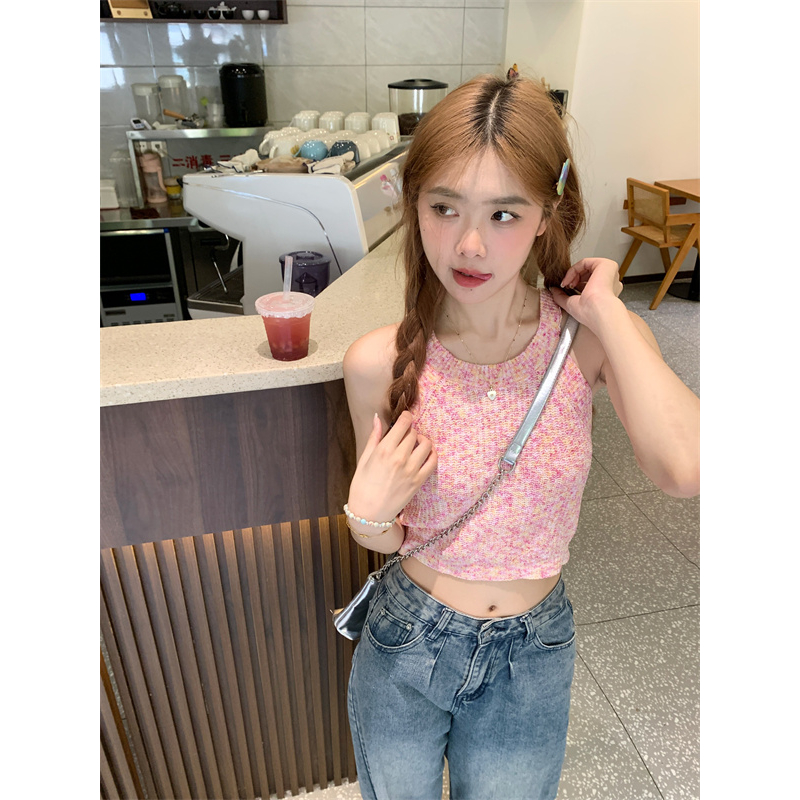 QADCOL Áo Hai Dây Dệt Kim Mỏng Dáng Ngắn Thời Trang Mùa Hè Hàng Mới Dành Cho Bạn Nữ