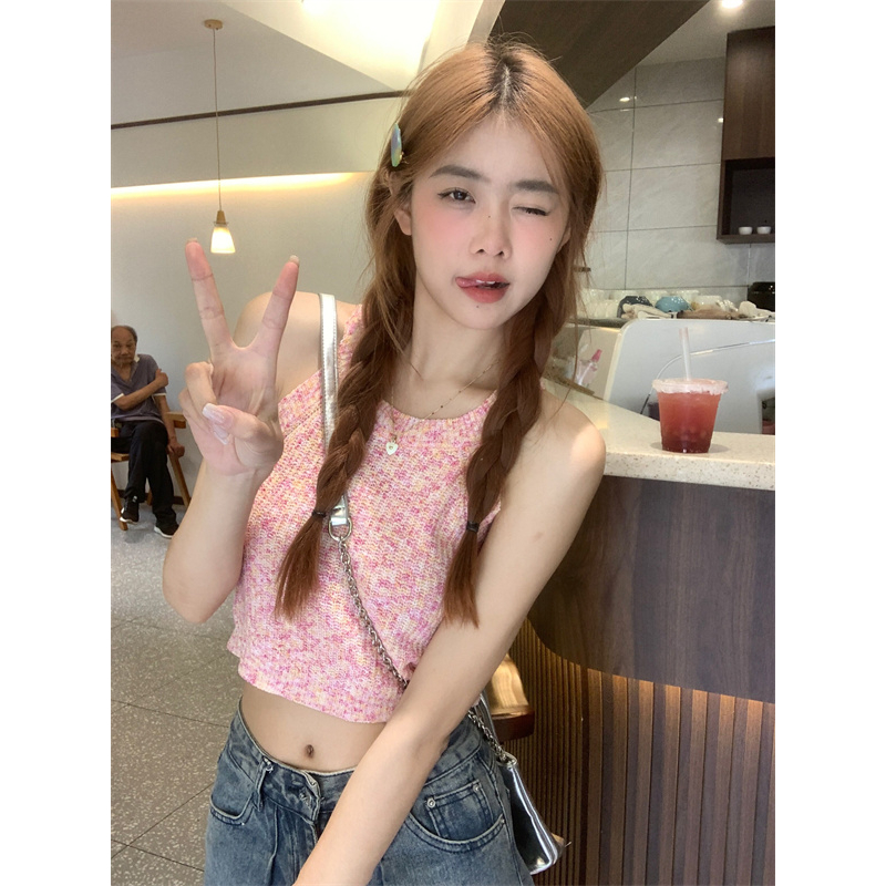 QADCOL Áo Hai Dây Dệt Kim Mỏng Dáng Ngắn Thời Trang Mùa Hè Hàng Mới Dành Cho Bạn Nữ