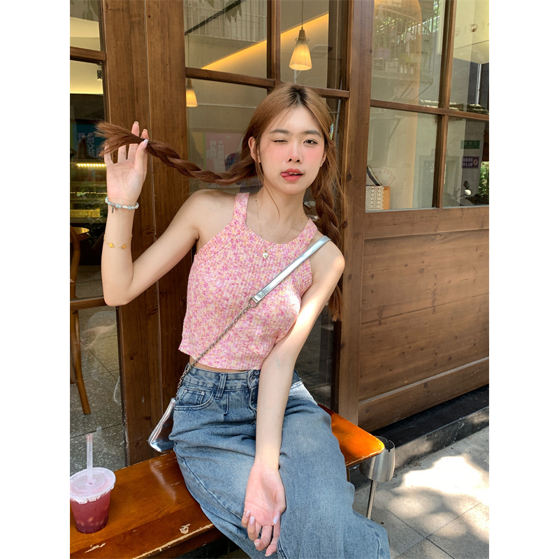 QADCOL Áo Hai Dây Dệt Kim Mỏng Dáng Ngắn Thời Trang Mùa Hè Hàng Mới Dành Cho Bạn Nữ