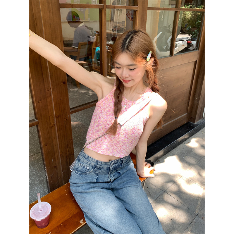 QADCOL Áo Hai Dây Dệt Kim Mỏng Dáng Ngắn Thời Trang Mùa Hè Hàng Mới Dành Cho Bạn Nữ