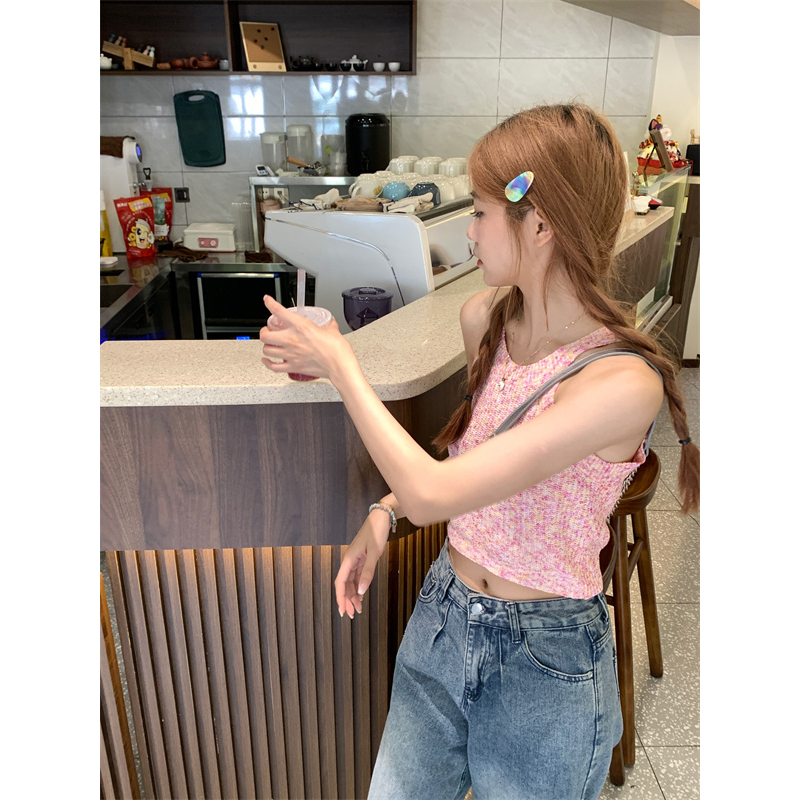 QADCOL Áo Hai Dây Dệt Kim Mỏng Dáng Ngắn Thời Trang Mùa Hè Hàng Mới Dành Cho Bạn Nữ