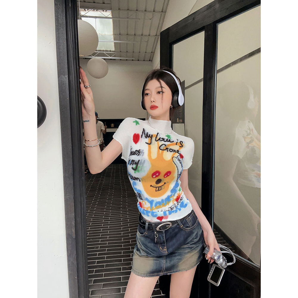 QADCOL Áo Thun Tay Ngắn Dáng Ôm In Họa Tiết dopamine Thời Trang Mùa Hè Dành Cho Nữ