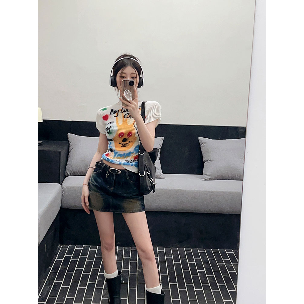 QADCOL Áo Thun Tay Ngắn Dáng Ôm In Họa Tiết dopamine Thời Trang Mùa Hè Dành Cho Nữ