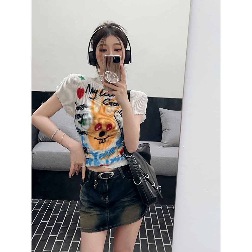 QADCOL Áo Thun Tay Ngắn Dáng Ôm In Họa Tiết dopamine Thời Trang Mùa Hè Dành Cho Nữ