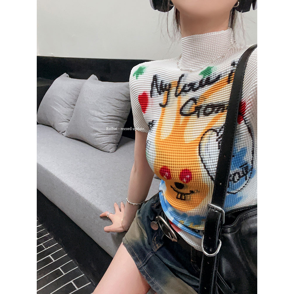 QADCOL Áo Thun Tay Ngắn Dáng Ôm In Họa Tiết dopamine Thời Trang Mùa Hè Dành Cho Nữ