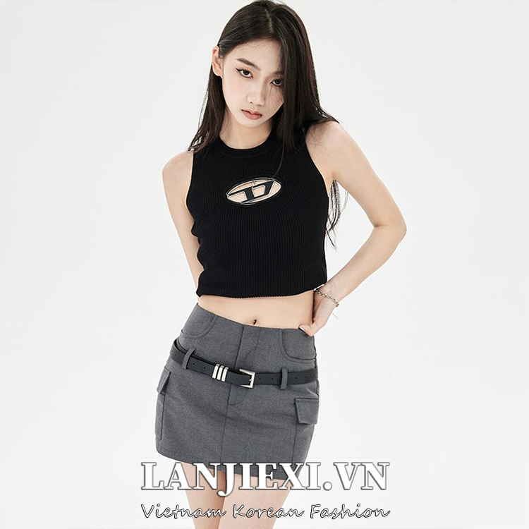 LANJIEXI Chân Váy Xám Millennium Thời Trang Dễ Phối Đồ Phong Cách Hip Hop Cho Nữ