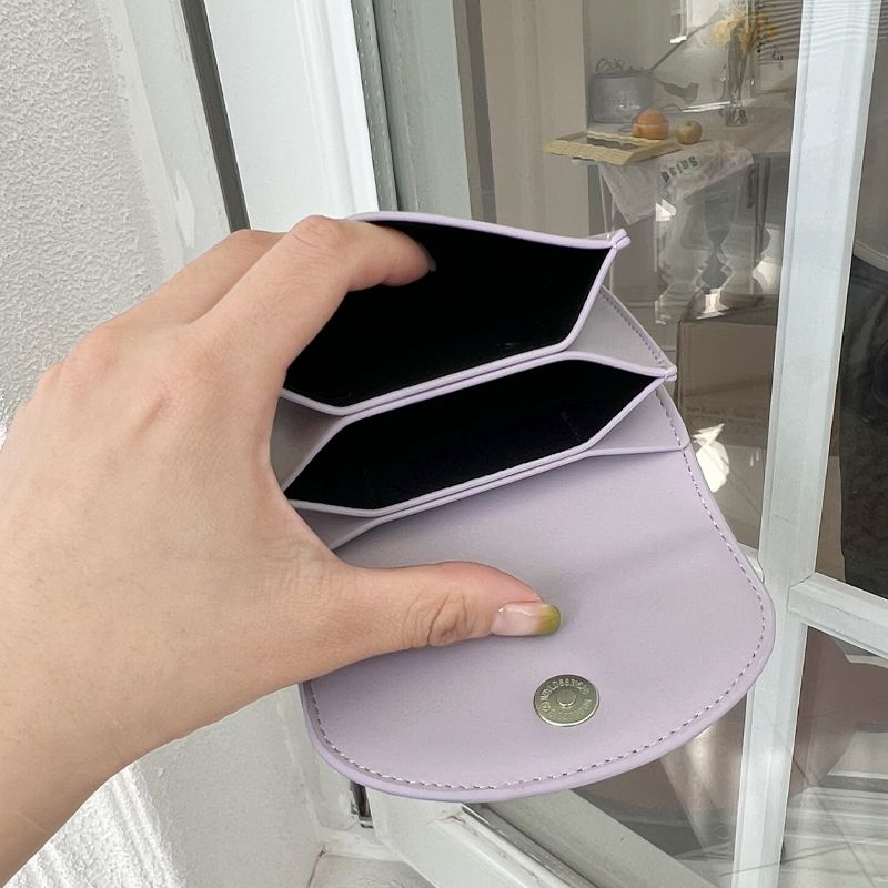 MOUSSON Ví Da pu Ngắn Dạng Gập Màu Trơn Thời Trang Hàn Quốc Cho Nữ