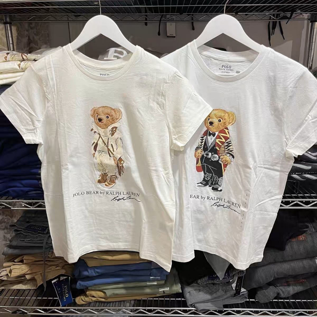 RALPH LAUREN Áo Thun Cổ Tròn In Hình Gấu Phối Tua Rua Thời Trang Hiện Đại Cho Nữ