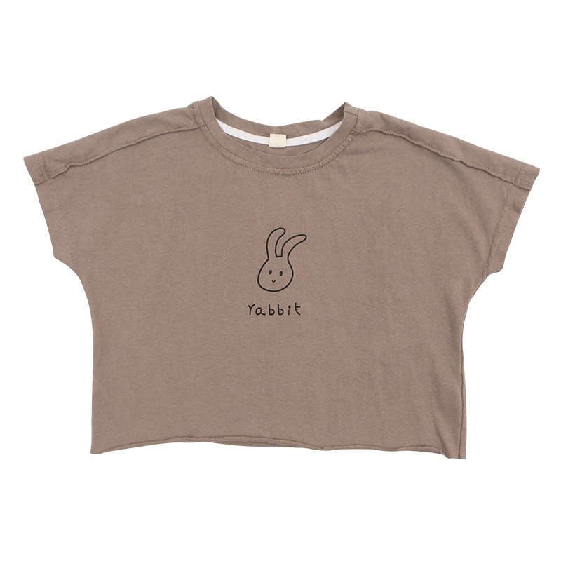 Sun baby Áo Thun cotton Tay Ngắn Dáng Rộng In Hình Đầu Thỏ Dễ Thương Thời Trang Mùa Hè Cho Bé
