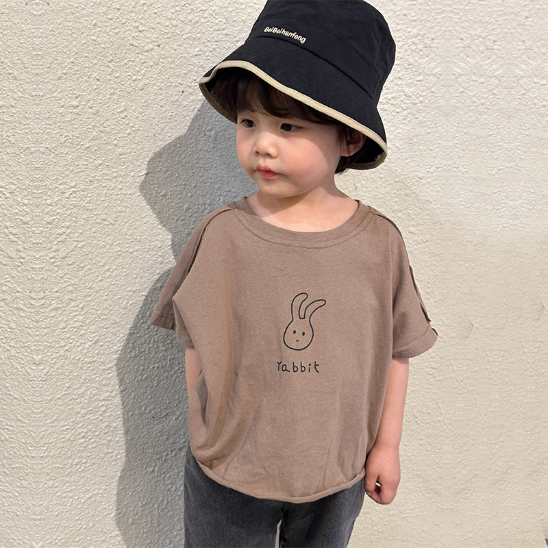 Sun baby Áo Thun cotton Tay Ngắn Dáng Rộng In Hình Đầu Thỏ Dễ Thương Thời Trang Mùa Hè Cho Bé