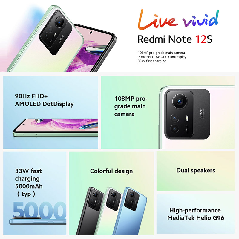 Camera Hành Trình Xiaomi Redmi Note 12S 8GB + 256GB Helio G96 108MP 90Hz 6.43 "AMOLED DotDisplay 33W Sạc Nhanh 5000mAh