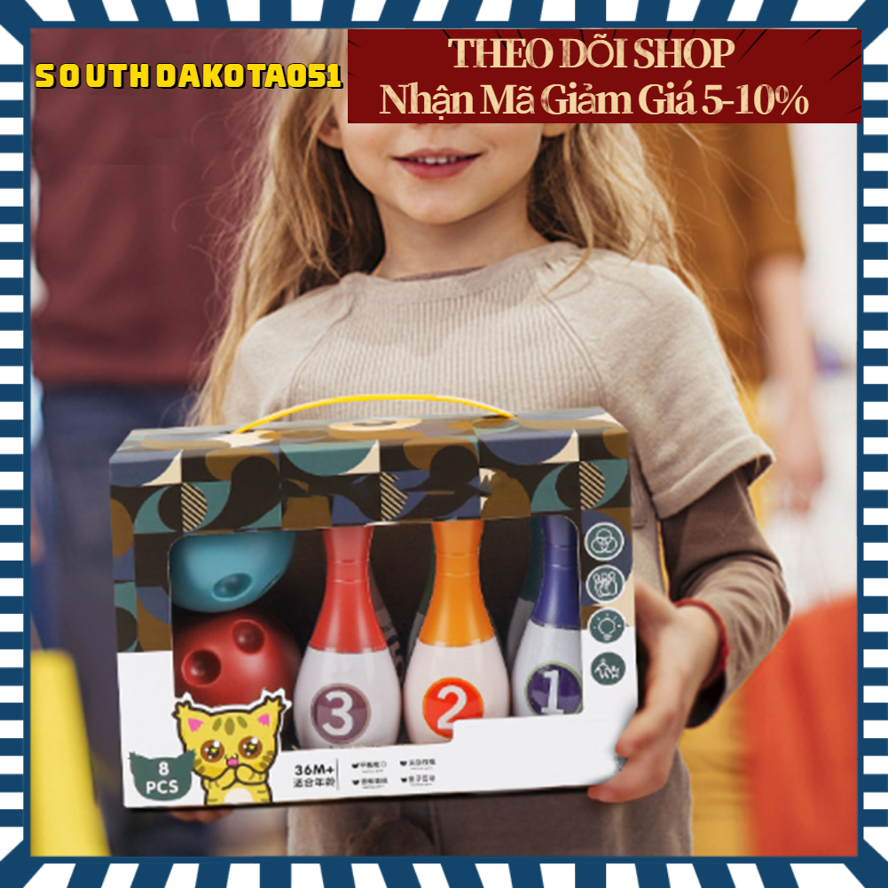 Bộ đồ chơi bowling cho bé 6 chai + 2 bóng Đồ Chơi vận động Mini Ngoài Trời Trong Nhà【Southdakota051】