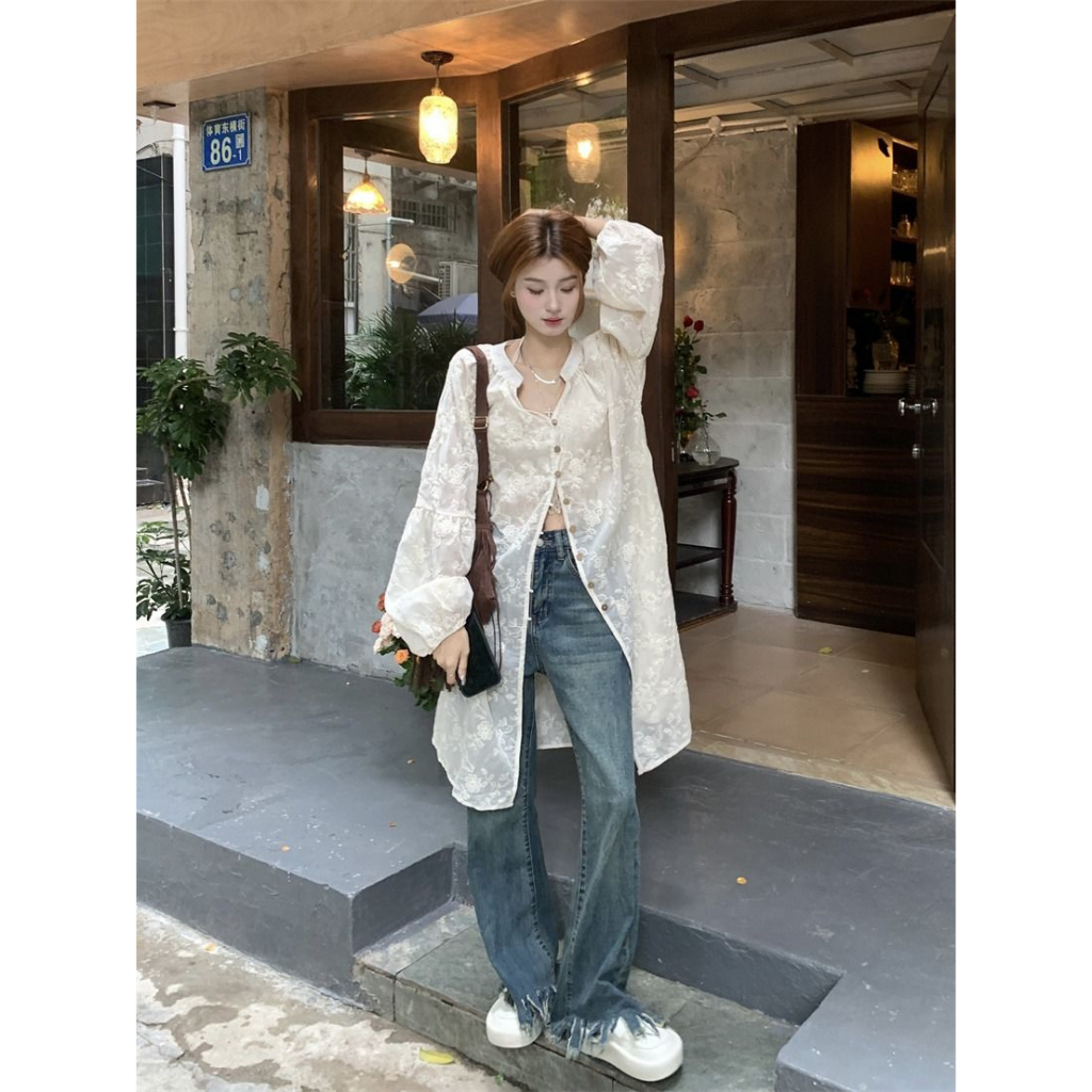 Áo kem chống nắng Áo Khoác cardigan Thêu Hoa Thời Trang Nữ Tính áo trễ vai bèo
