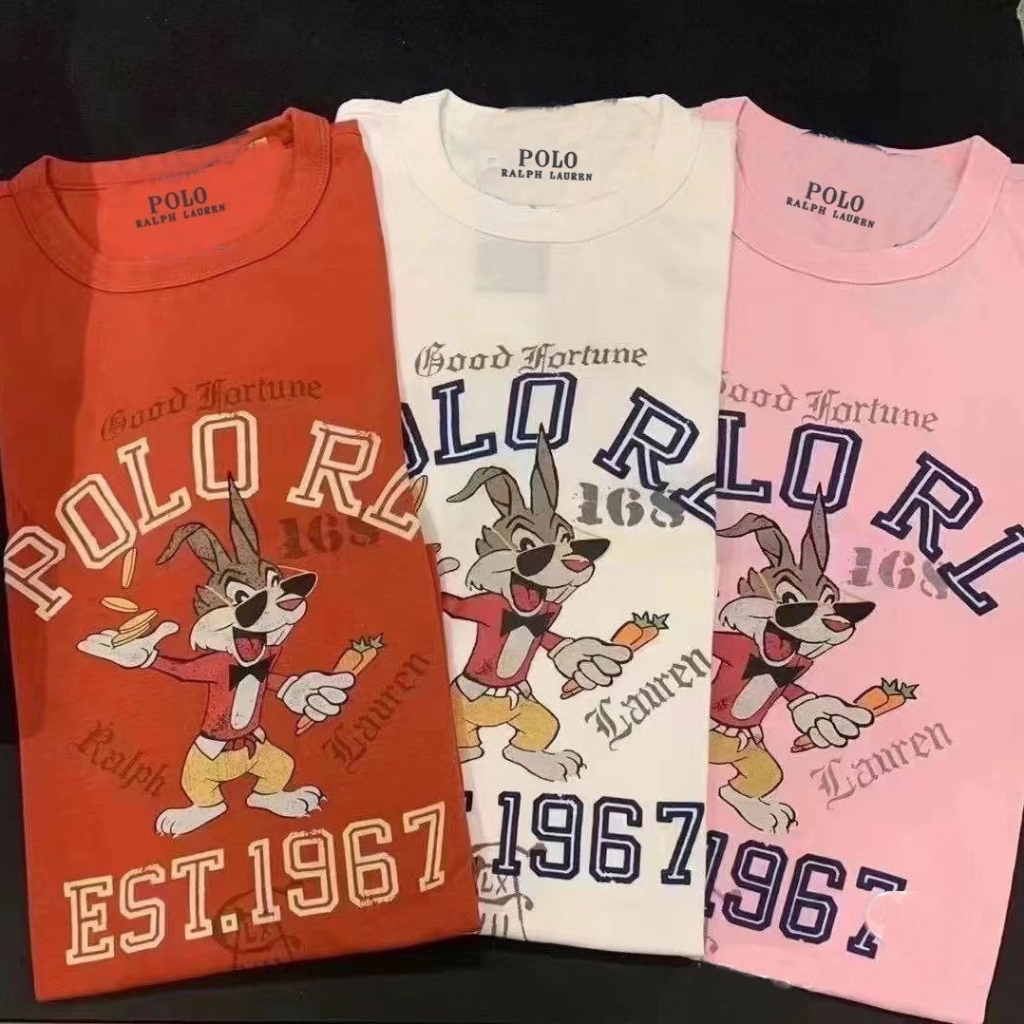 Áo Thun Cotton Tay Ngắn In Họa Tiết Thỏ Ralph Lauren Thời Trang Cho Nam Và Nữ