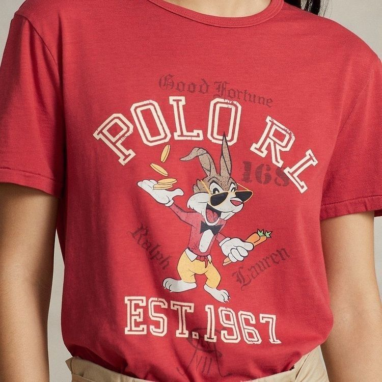 Áo Thun Cotton Tay Ngắn In Họa Tiết Thỏ Ralph Lauren Thời Trang Cho Nam Và Nữ