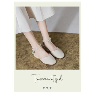 Mary Jane Sandals Medium Thick Heels with Pearls Fashion New Summer Style 2023
