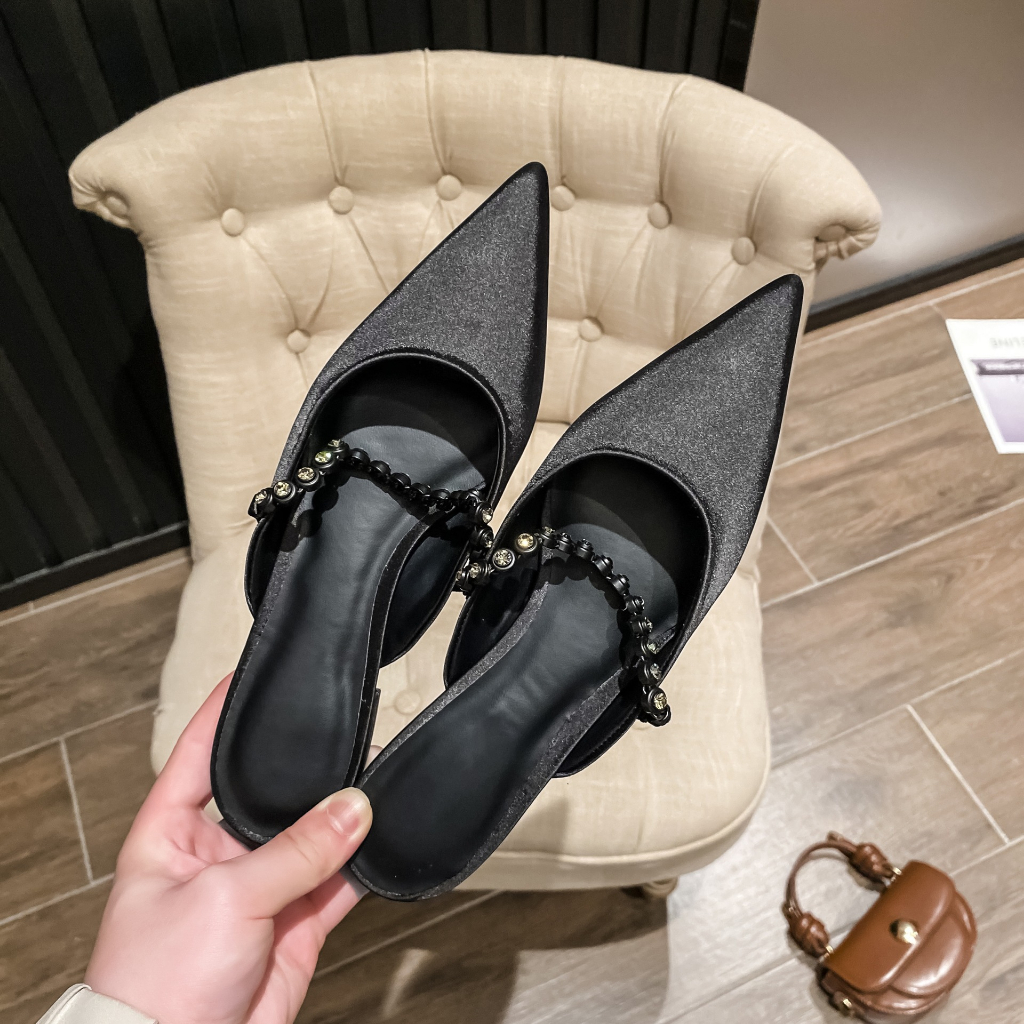 Hong Kong Premium shoes❥Dép Mũi Nhọn Đính Đá Thời Trang Dành Cho Nữ