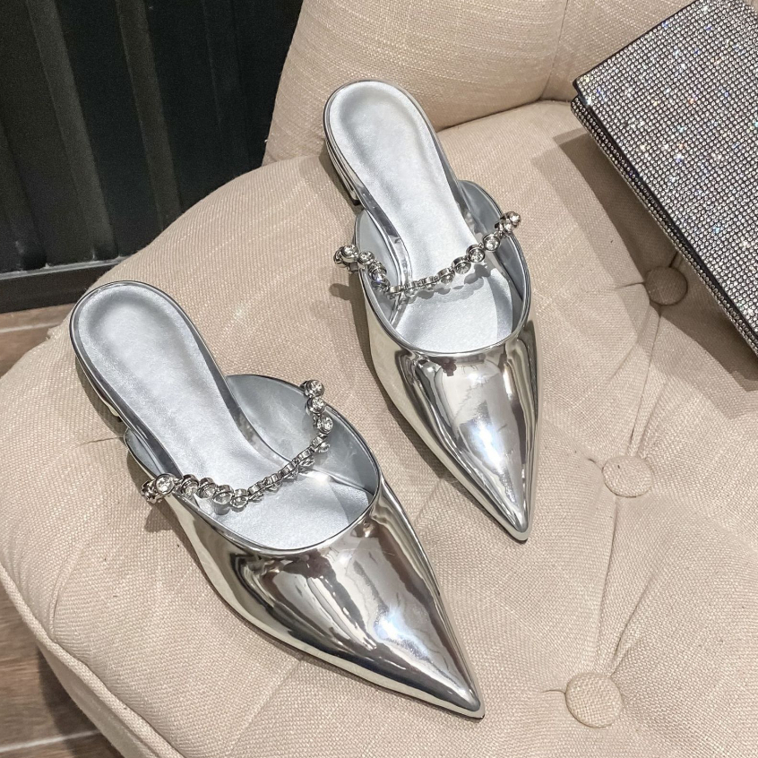 Hong Kong Premium shoes❥Dép Mũi Nhọn Đính Đá Thời Trang Dành Cho Nữ