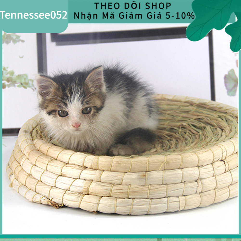 Bàn cào và nằm ngủ bằng rơm cho mèo - Ổ Cào Móng Dệt Rơm Hình Tròn Cho Mèo【Tennessee052】