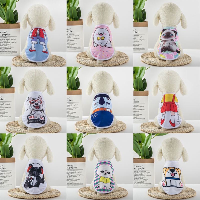 Áo Thun Mùa Hè Thoáng Khí Tay Cộc Có Dây Đeo Teddy Bichon Pomeranian Cho Chó Poodle Schnauzer Nhỏ Màu Sắc Ngẫu Nhiên