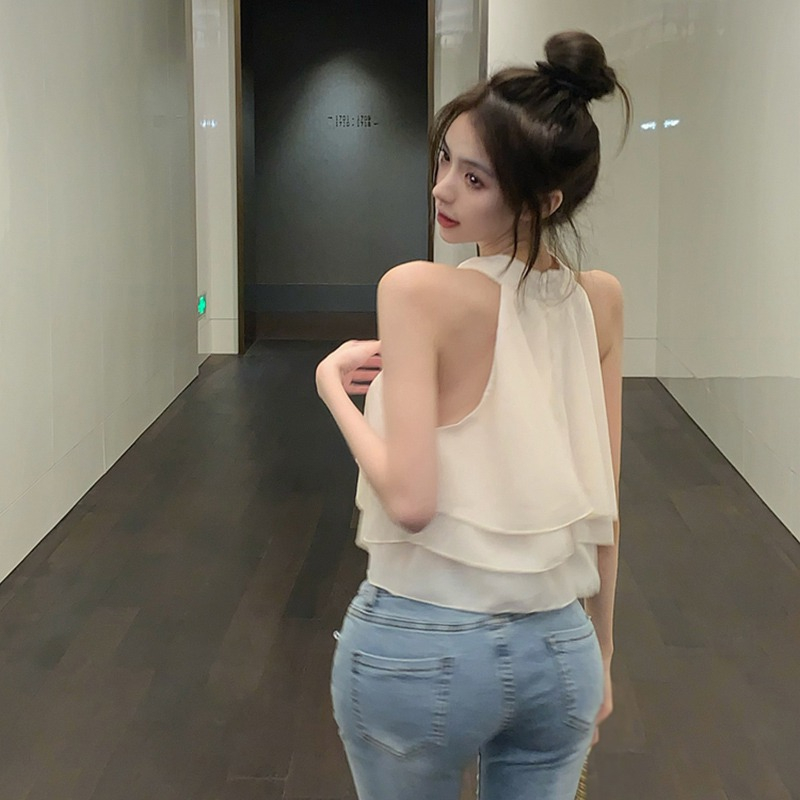 Áo Hai Dây Phối Bèo Màu Trơn Phong Cách Vintage Thời Trang Cho Nữ