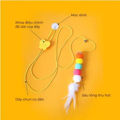 Elsabell. Đồ chơi cho mèo tự chơi dây treo dán trần nhà, đồ chơi mèo đuổi bắt