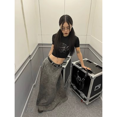 Chân Váy Chữ A Dài Lưng Cao Màu Xám Phong Cách Retro Mỹ Thời Trang Mùa Hè Hàng Mới Dành Cho Bạn Nữ